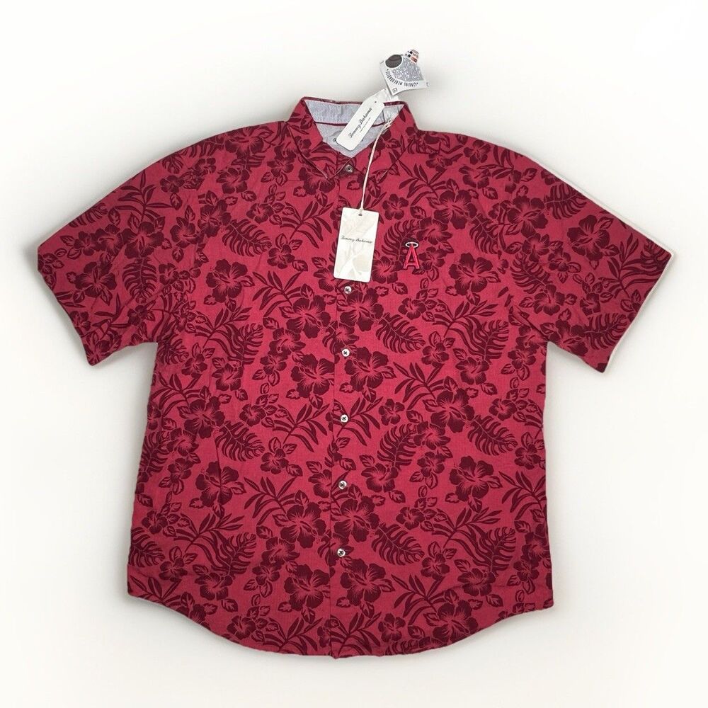 Tommy Bahama Hawaiian MLB LA Angels Baseball Button Up Shirt Mens Size Large NWT